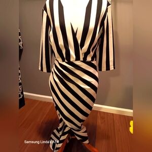 Black and White Striped Dress High Low